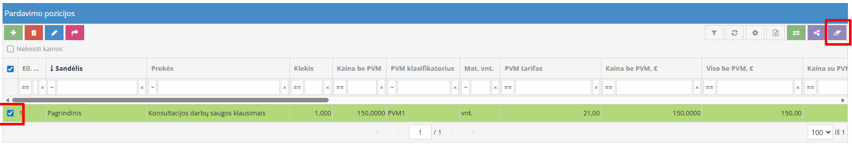 Būsimų pajamų ištrynimo mygtukas